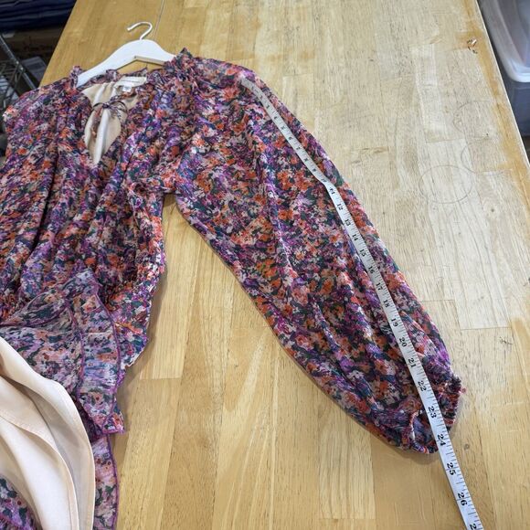 Lavender Brown Dress Smocked Long Sleeves Elastic Waist Tiered Floral Medium EUC - Picture 13 of 15